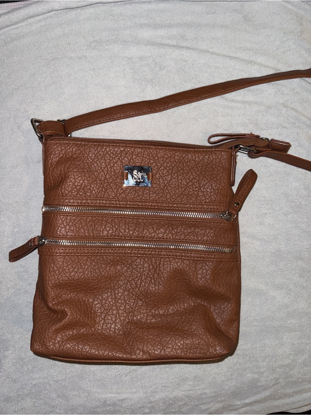 Brown Crossbody Bag with Dual Zip Pockets
